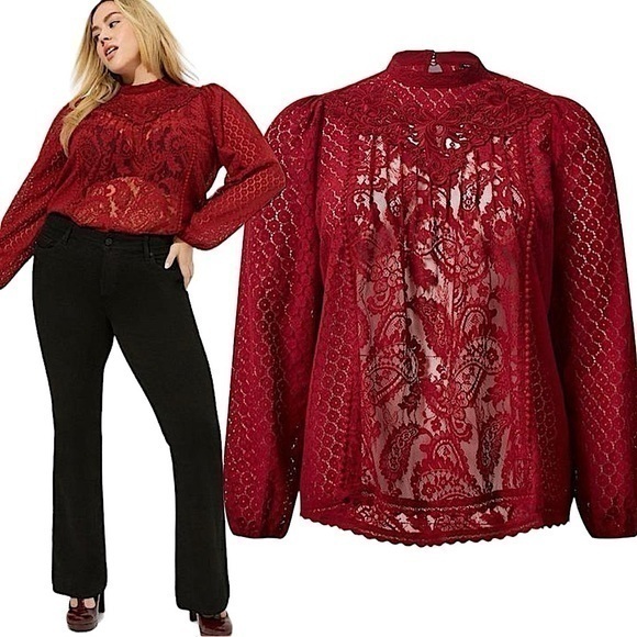TORRID Mixed Lace High‎ Neck Blouse NWT - Picture 1 of 7